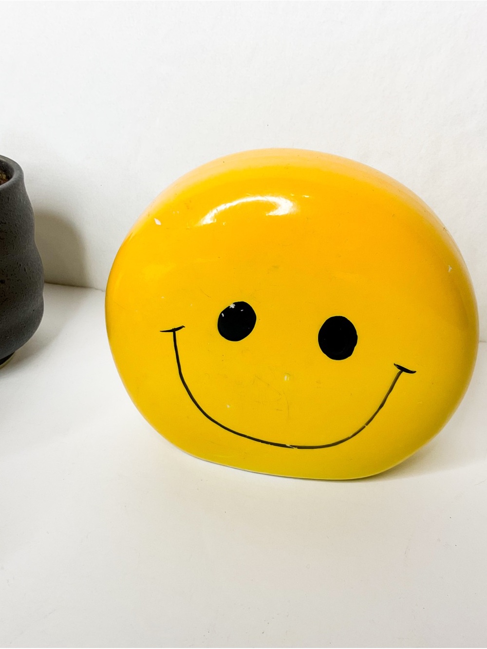Vintage Yellow Smiley Face Ceramic Coin Bank